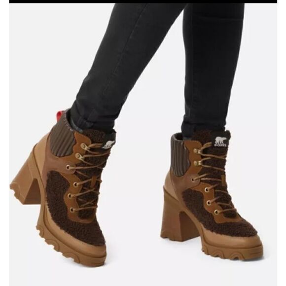 Sorel BREX™ HEEL COZY LACE BOOTIE in Tawny Buff, Blackened Brown NWOB Size 9 - Picture 3 of 10